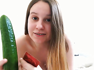 Teen masturbation with big cucumber till orgasm - Ellie Lush masturbation
